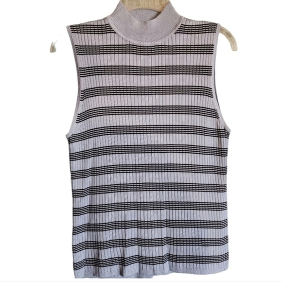 Vintage Burberrys Silk Blue Striped Sleeveless Ribbed Knit Women's Top S… - Picture 2 of 16